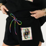 Black QOS Queen Card Rhinestone Tie Sweatshirt | Queen Of Sparkles