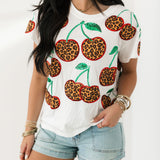 White Leopard Print Cherry Tee | Queen Of Sparkles