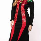Black, Green & Red Sequin Wreath With Bow Knit Midi Dress | Queen Of Sparkles