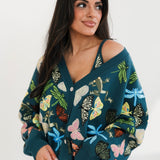 Dark Teal Scattered Butterfly Dragon Fly & Frog Cardigan | Queen Of Sparkles