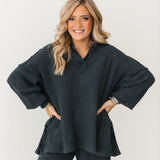 Waffle Knit V-Neck Pullover | Grey