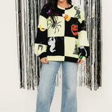 Light Green & Black Checkered Halloween Icon Sweatshirt | Queen Of Sparkles