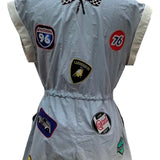 Chambray Nascar Patch Tie Romper | Queen Of Sparkles