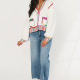 White & Rainbow Jewel Trim Button Up Cardigan | Queen Of Sparkles