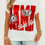 Licensed Alabama Metallic Word With Icons Tee | Queen Of Sparkles