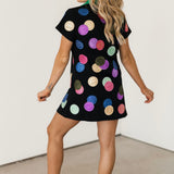 Black Multi Doubloons Collar Short Sleeve Dress | Queen Of Sparkles