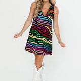 Black Rainbow Tiger Denim V Dress