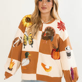 Brown & Ivory Checkered Fall Icon Sweatshirt | Queen Of Sparkles