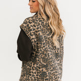 Denim Button Up Vest | Leopard