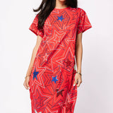 Red, White & Blue Groovy Star Midi Tee Dress | Queen Of Sparkles