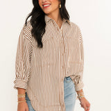 Striped Button Down Shirt | Brown