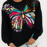 Black Oversized Multi Butterfly Sweatshirt | Queen Of Sparkles