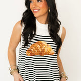 Beige & Black Striped Croissant Knit Vest | Queen Of Sparkles