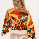 Multi Farm With Knit Sunflowers Button Up Cardigan | Queen Of Sparkles