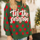 Green & Red Polka Dot 'Tis The Season' Turtleneck Sweater | Queen Of Sparkles