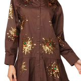Brown Sunburst Button Up Cotton Ruffle Dress | Queen Of Sparkles