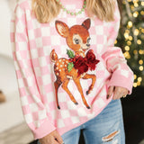 Pink & White Checkered Reindeer Sweater | Queen Of Sparkles