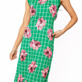Green & White Checkered Pink Azalea Knit Midi Dress | Queen Of Sparkles