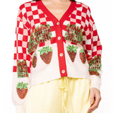 Red & White Checkered Strawberry Button Up Cardigan | Queen Of Sparkles