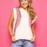 White Baseball Stitch Sweater Vest | Queen Of Sparkles