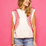 White Baseball Stitch Sweater Vest | Queen Of Sparkles