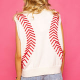 White Baseball Stitch Sweater Vest | Queen Of Sparkles