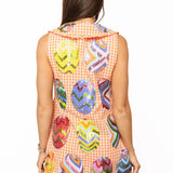Orange Gingham Multi Easter Egg Cotton Collar Tank Dress | Queen Of Sparkles