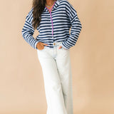 Piper Stripe Cardigan | Dusty Blue