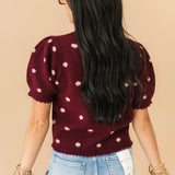 Polka Dot Sweater Top | Burgundy