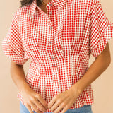 Gingham Button Down Shirt | Red