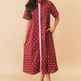 Polka Dot Collared Maxi Dress | Burgundy