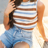 Sunset Stroll Tank Top | Blue Brown Stripe