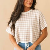 Gingham Sweater Top | Oatmeal