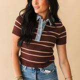 Shyla Stripe Polo Top | Brown
