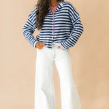 Piper Stripe Cardigan | Dusty Blue