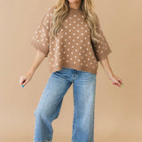 Polka Dot Sweater Top | Camel