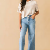 Gingham Sweater Top | Oatmeal