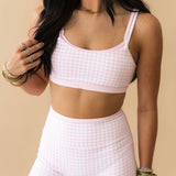 Double Layered Sports Bra | Pink Check
