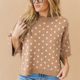 Polka Dot Sweater Top | Camel