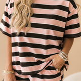 Sheila Stripe Mock Neck Tee | Pink Brown
