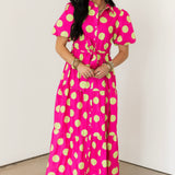 Funky & Fun Polka Dot Midi Dress | Pink & Green