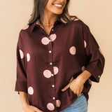 Polka Dot Satin Top | Burgundy