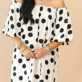 Polka Dot Puff Sleeve Mini Dress | Black