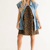 Wild Thing Mini Dress leopard print — sleeveless smocked bust mini dress with pockets