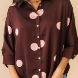 Polka Dot Satin Top | Burgundy