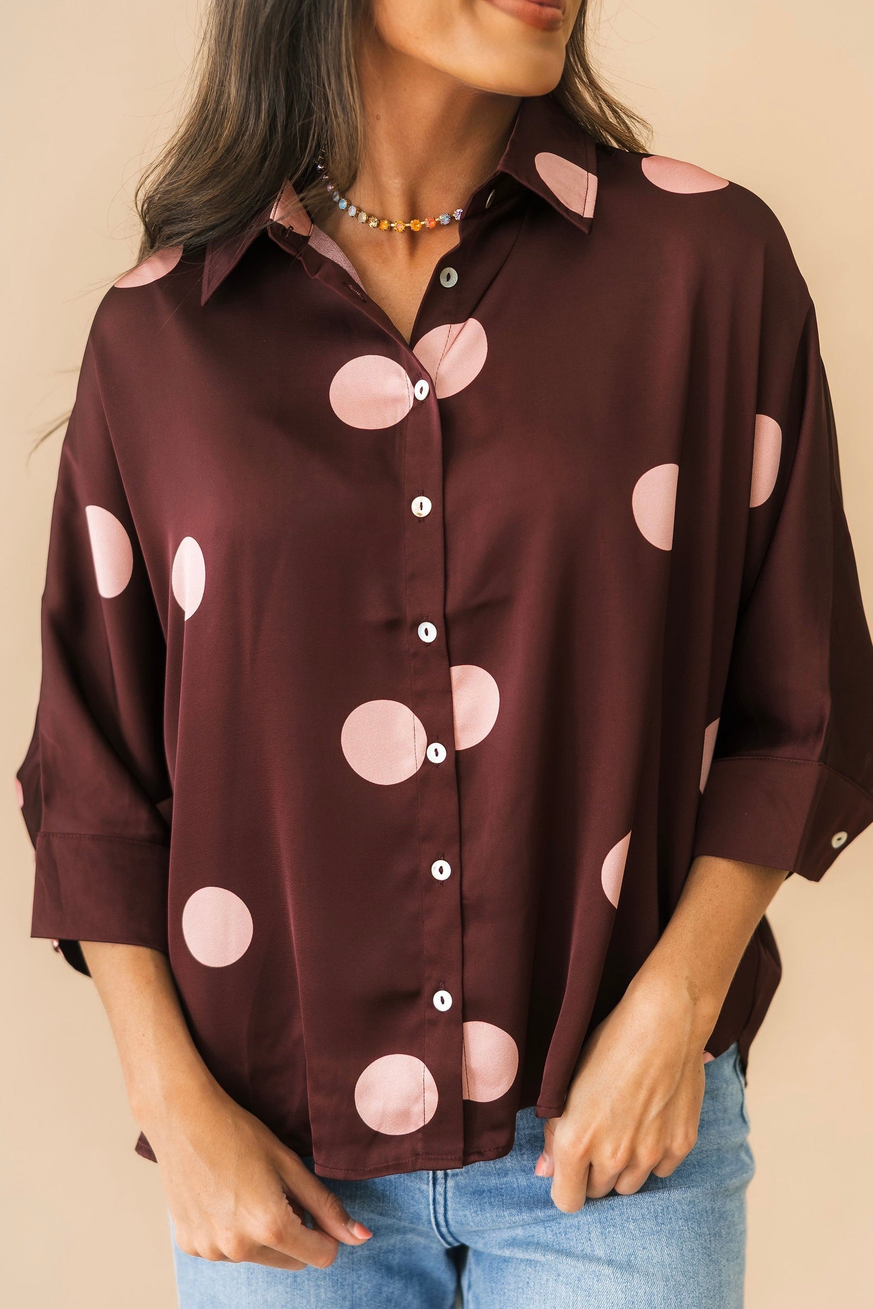 Polka Dot Satin Top in Burgundy – Lexi Jade's