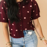 Polka Dot Sweater Top | Burgundy