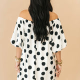 Polka Dot Puff Sleeve Mini Dress | Black