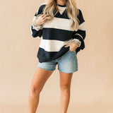 Classic Stripe Crew Pullover | Black Combo