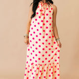 Coastal Cabana Polka Dot Maxi Dress | Coral